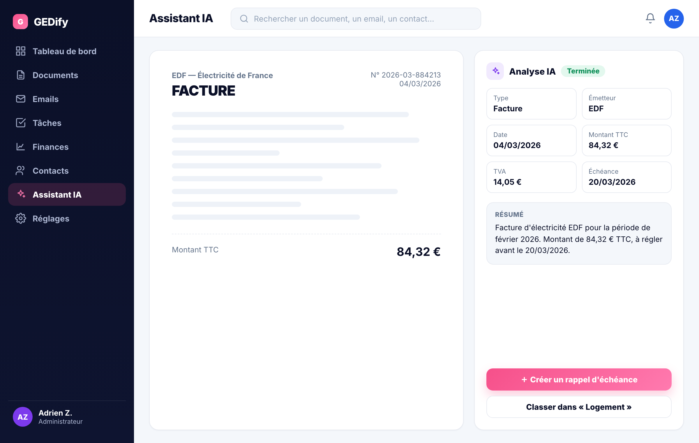 Assistant IA analysant un document