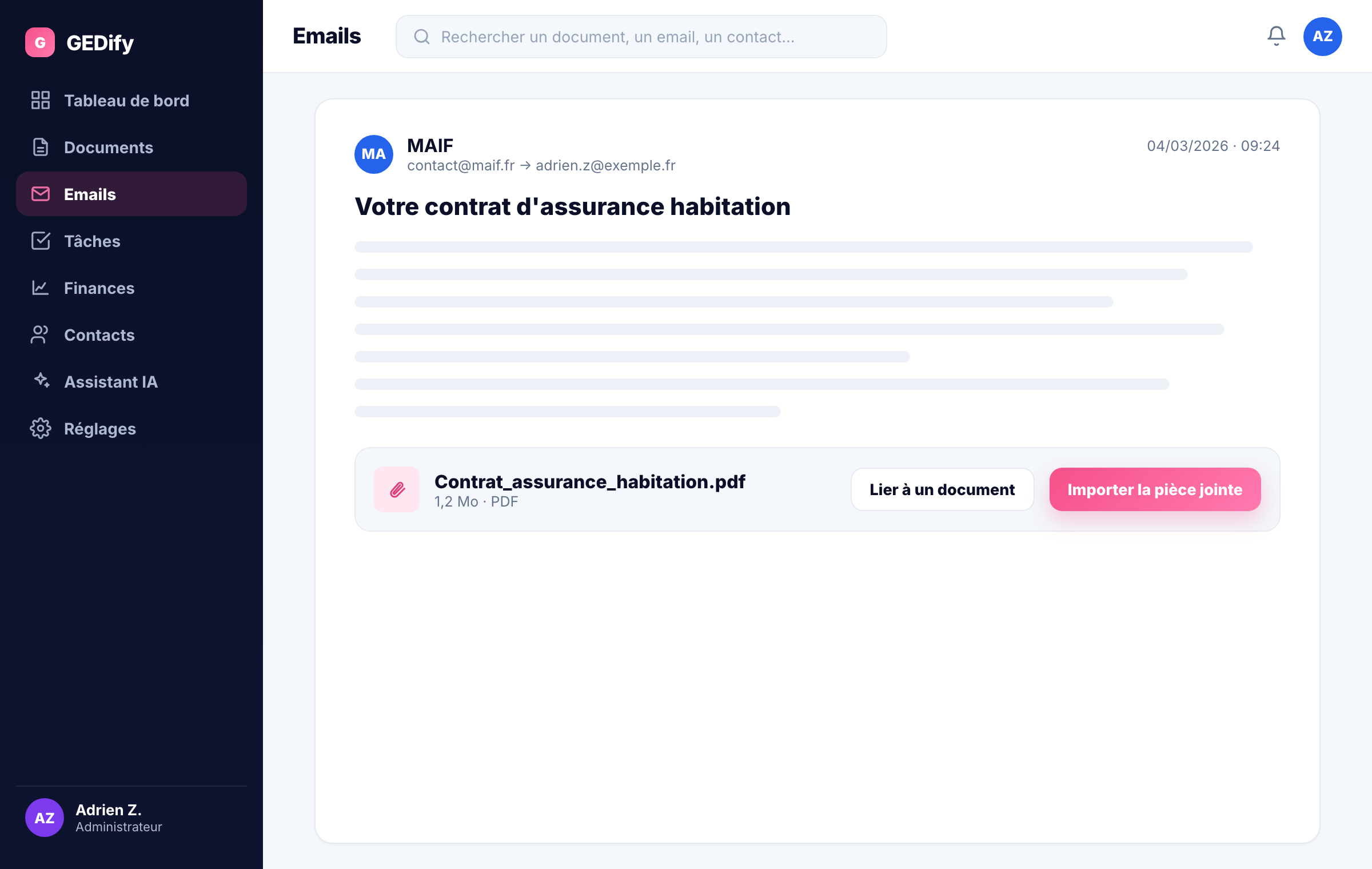 Email avec pièces jointes prêtes à importer