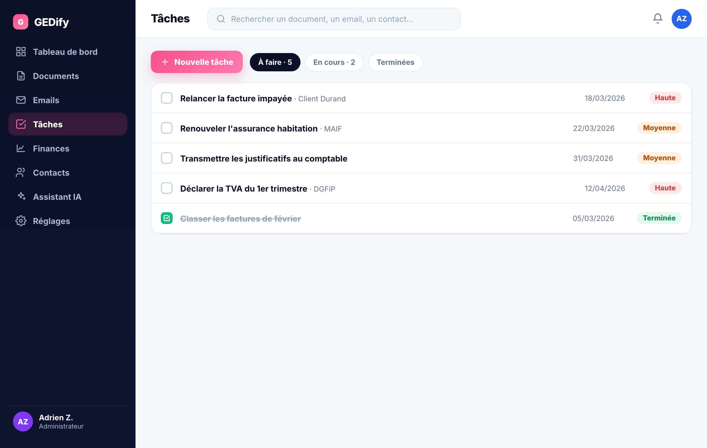 Workflow documentaire dans GEDify