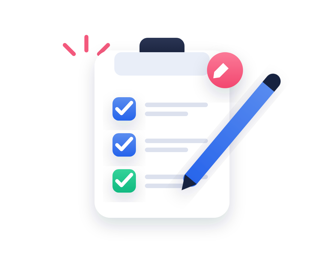 Vérification d'une fiche document avec une checklist et un stylo