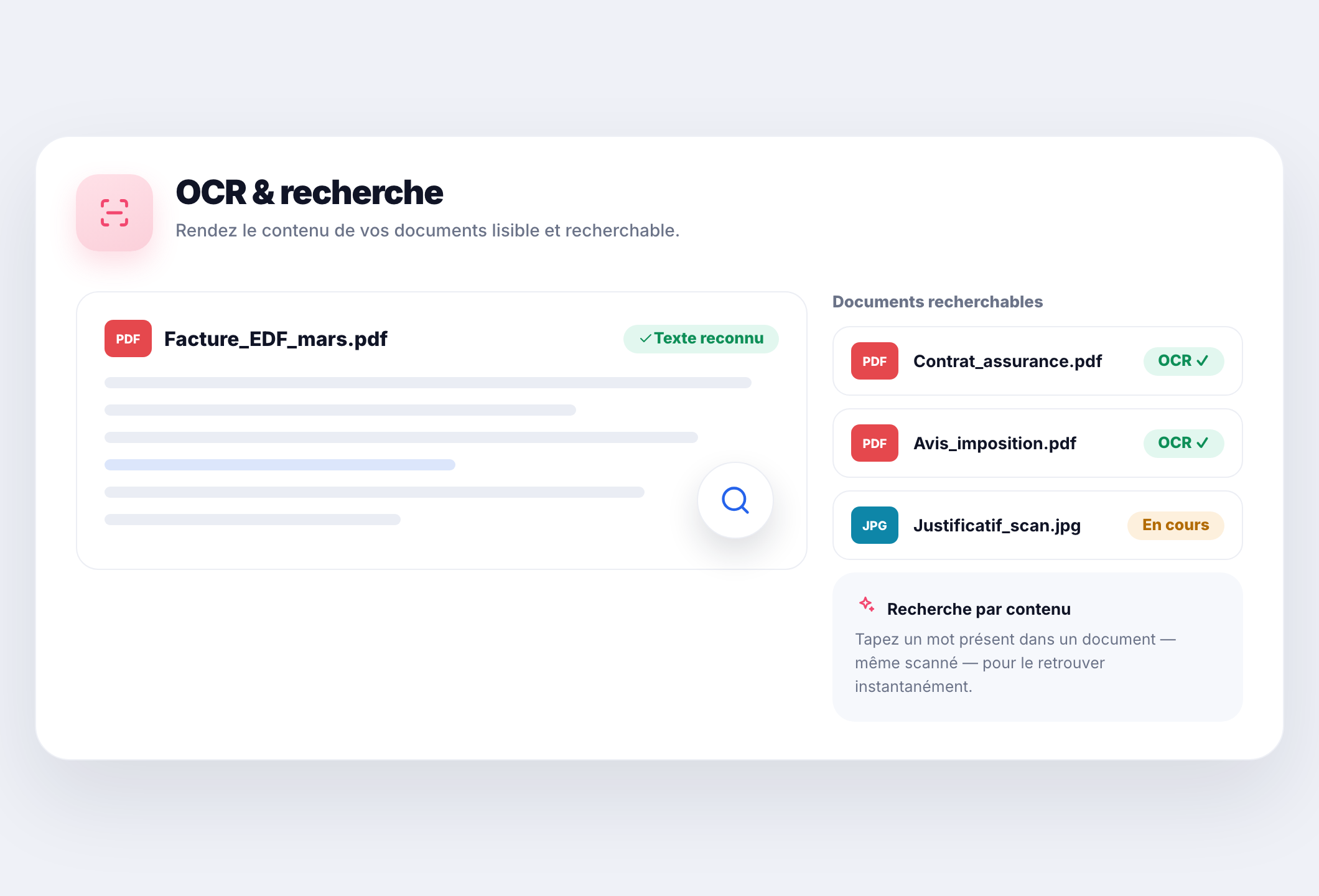 Interface de traitement OCR d'une facture par GEDify